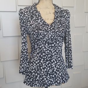 INC Ruffle Black White Polka Dot Fitted Blouse M